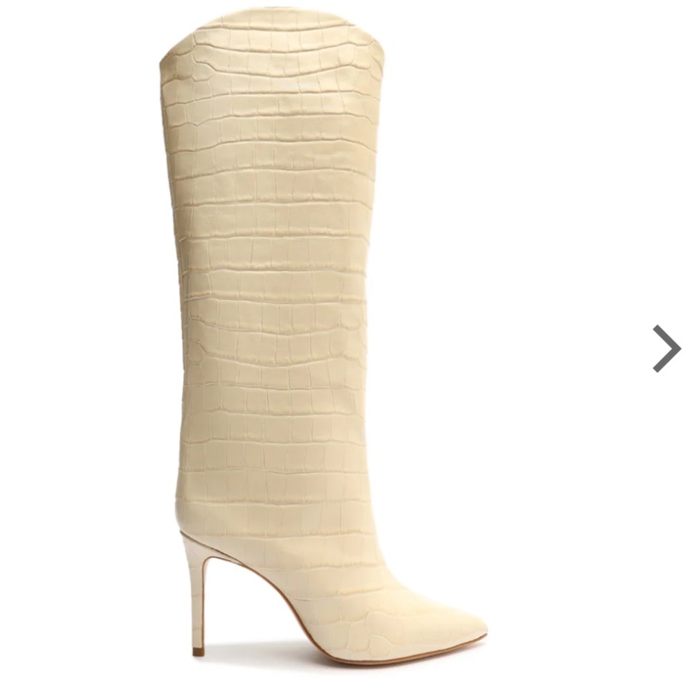 Schutz Maryana Crocodile-Embossed Leather Boot in Eggshell